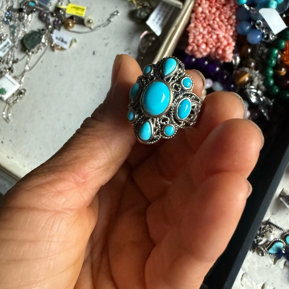 Turquoise Silver Statement Ring - image 3